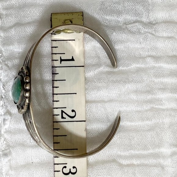 Fred Harvey Era Navajo Sterling Green Cuff Vintage - Picture 7 of 10